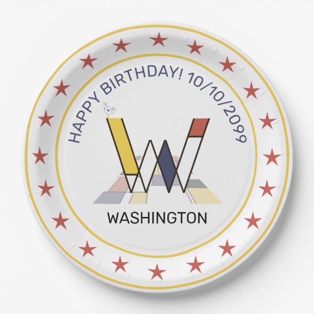 Plato De Papel Neoplasticismo Art Elegante Monograma. Letra W (Anverso)