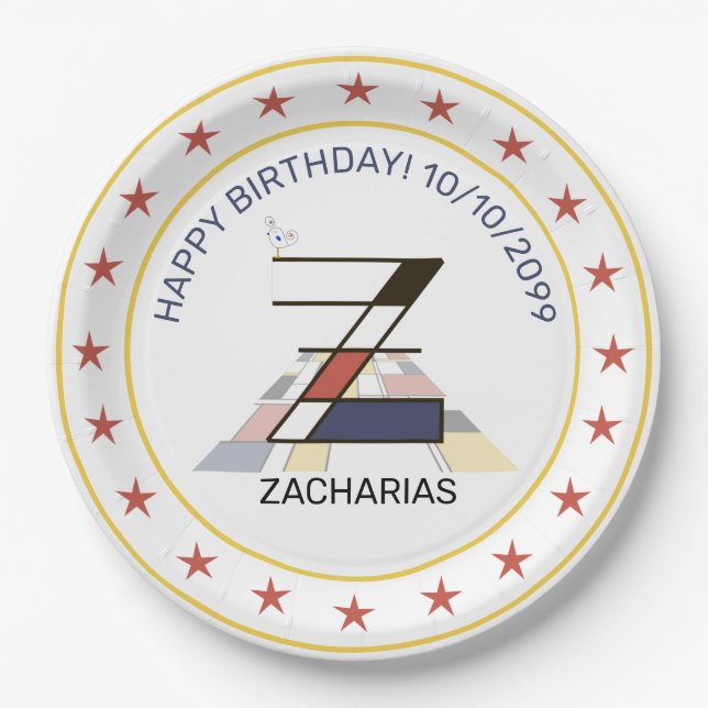 Plato De Papel Neoplasticismo Art Elegante Monograma. Letra Z (Anverso)