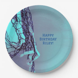 Plato De Papel Neto de fiesta de cumpleaños azul adolescente y vo