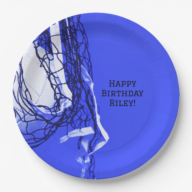 Plato De Papel Neto y voleibol de la fiesta de cumpleaños azul ad (Anverso)