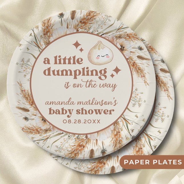 Plato De Papel Neutral acuarela Pequeño Dumpling Bao Baby Shower (Subido por el creador)
