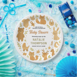 Plato De Papel Neutral Baby Boy Shower | Cute Safari Animal