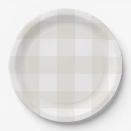 Plato De Papel Neutral Beige Gingham