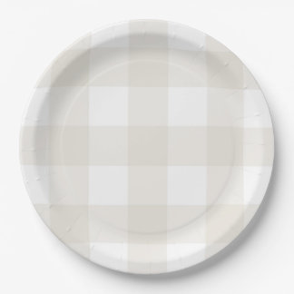 Plato De Papel Neutral Beige Gingham