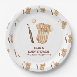 Plato De Papel Neutral Boho Little Slugger Baseball Baby Shower