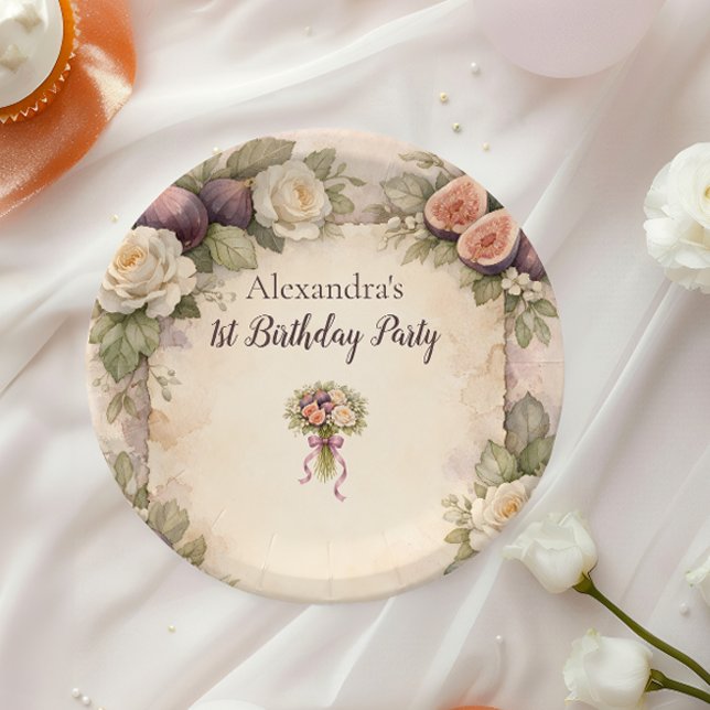 Plato De Papel Neutral Fig Floral 1st Birthday (Subido por el creador)