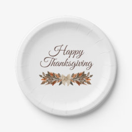 Plato De Papel Neutral “Happy Thanksgiving” 