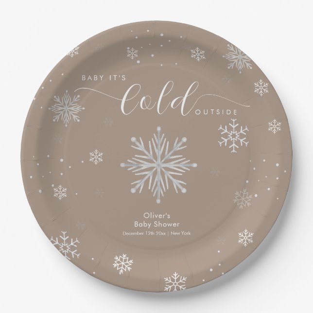 Plato De Papel Neutral Magical Winter Snowflake Baby Shower  (Anverso)