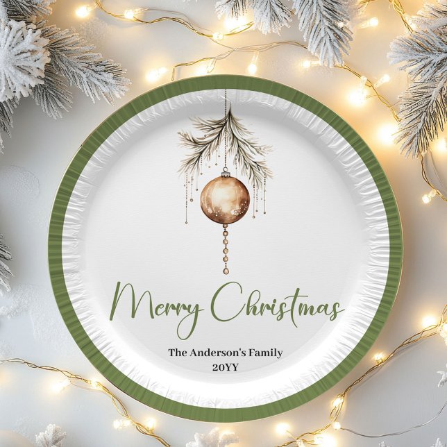 Plato De Papel Neutral Minimal Christmas Custom Family Name Plate (Neutral Minimal Christmas Custom Family Name Plates)