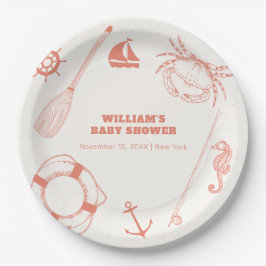 Plato De Papel Neutral Modern Nautical Fishing Boy Baby Shower