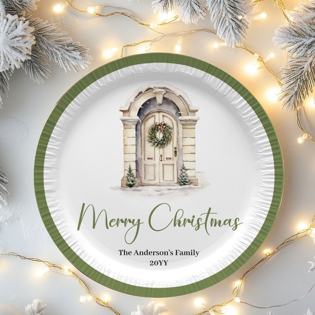 Plato De Papel Neutral Nordic Christmas Script Personalized Plate (Neutral Nordic Christmas Script Personalized Plates)