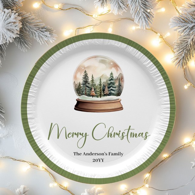 Plato De Papel Neutral Pastel Christmas Family Name Holiday Plate (Neutral Pastel Christmas Family Name Holiday Plates)