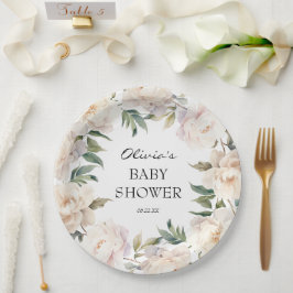 Plato De Papel Neutral Peony Wreath Garden Baby Shower