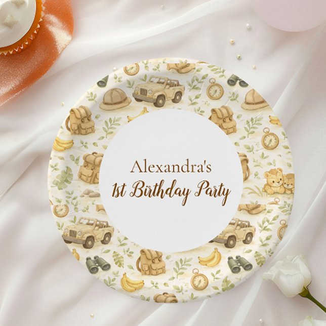 Plato De Papel Neutral Safari Animals Wild One First Birthday (Subido por el creador)