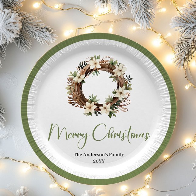 Plato De Papel Neutral Soft Christmas Custom Family Party Plates (Neutral Soft Christmas Custom Family Party Plates)