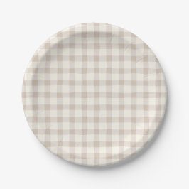 Plato De Papel Neutral Tan Gingham