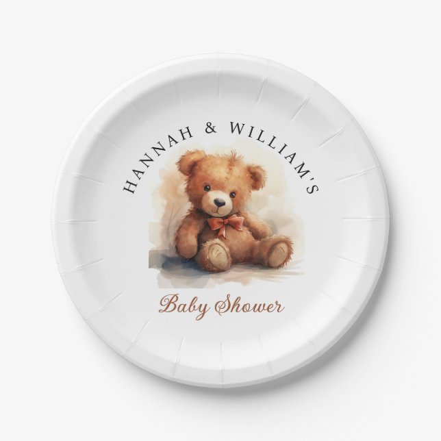 Plato De Papel Neutral Teddy Bear Baby Shower (Anverso)