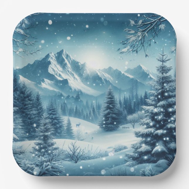 Plato De Papel Nevada Winter Mountain (Anverso)