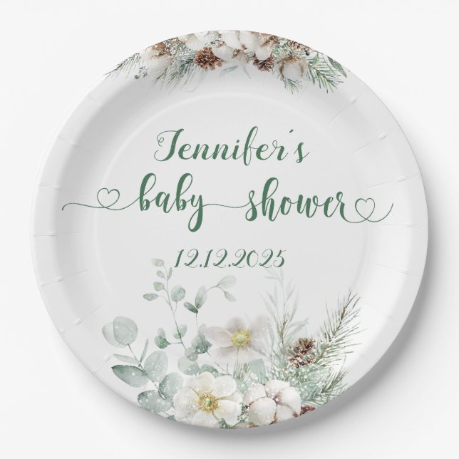 Plato De Papel Nevergreen elegante ducha neutra para bebés (Anverso)