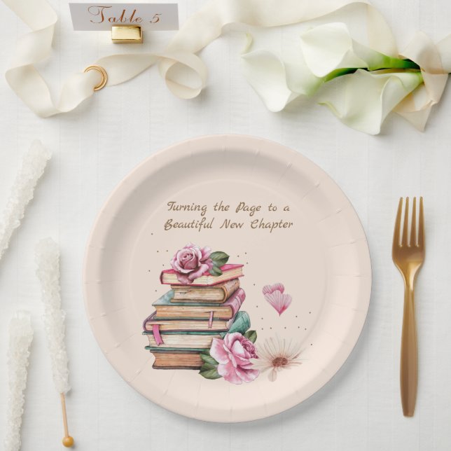Plato De Papel New Chapter Begins Romantic Book Theme Floral (Boda)