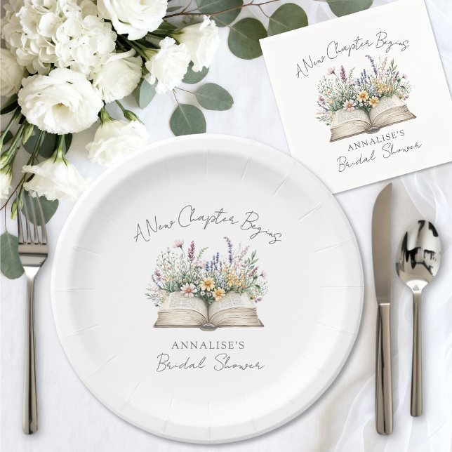 Plato De Papel New Chapter Floral Book Bridal Shower (New Chapter Floral Book Bridal Shower Paper Plates)