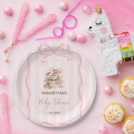 Plato De Papel New Chapter Pink Bow Stripes Baby Shower
