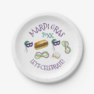 Plato De Papel New Orleans Mardi Gras Beignet Beads Máscara Po'Bo
