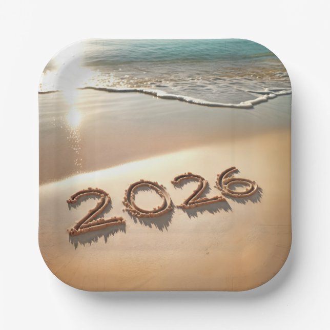 Plato De Papel New Year 2026 In Beach Sand (Anverso)