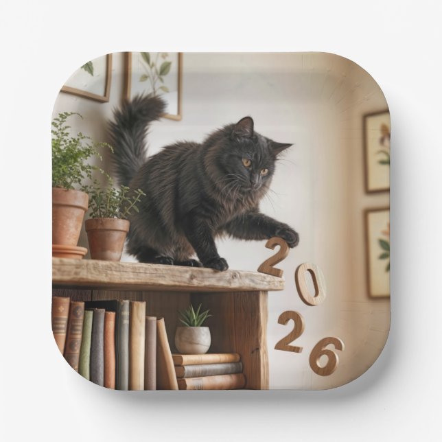 Plato De Papel New Year 2027 Playful Cat (Anverso)