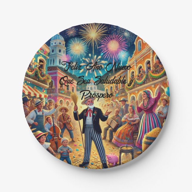 Plato De Papel New Year's Eve Celebration El Año Viejo (Anverso)