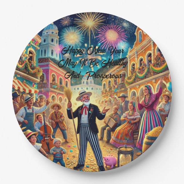 Plato De Papel New Year's Eve Celebration El Año Viejo (Anverso)