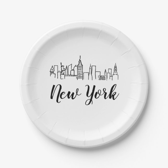 Plato De Papel New York City Skyline Illustration (Anverso)