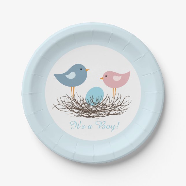 Plato De Papel Nido de pájaro bebé | Baby Shower (Anverso)