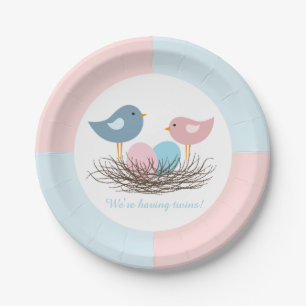 Plato De Papel Nido de pájaro gemelo Baby Shower