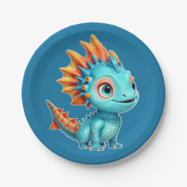 Plato De Papel Niedlicher Alien-Drache, türkis -