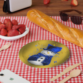 Plato De Papel Nieto azul en Navidades de oro