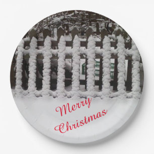 Plato De Papel Nieva de personalizable en una valla de piquete co