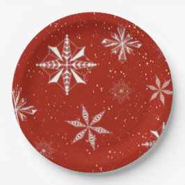 Plato De Papel Nieve blanca sobre lienzo rojo 