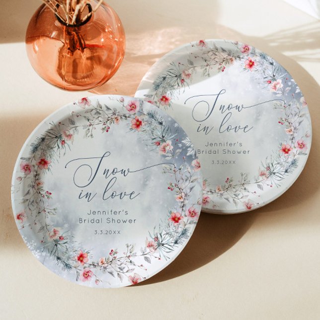 Plato De Papel Nieve de invierno en amor elegante ducha de novia (Subido por el creador)