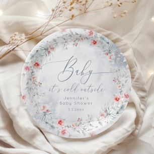 Plato De Papel Nieve de invierno polvorienta ducha de bebé de flo