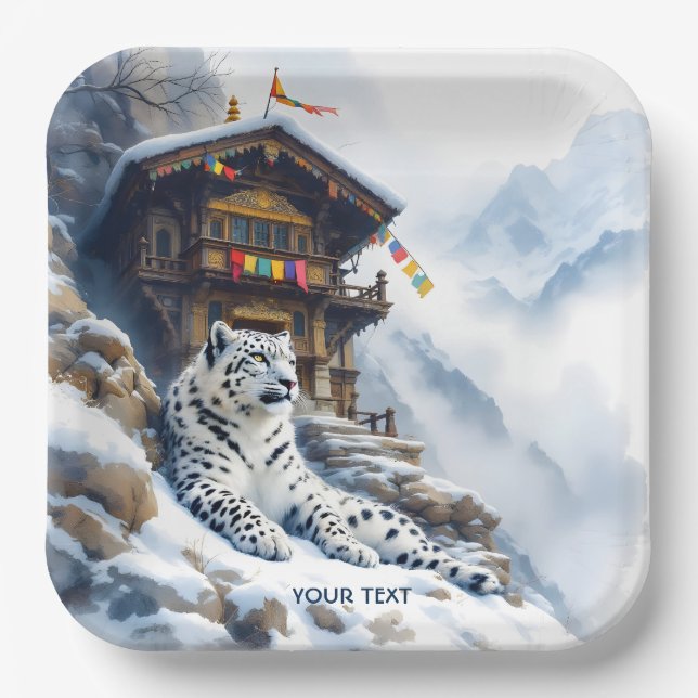 Plato De Papel Nieve de Leopardo Blanco dulce (Anverso)