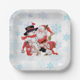 Plato De Papel Nieve de muñeco de nieve de Santa Claus