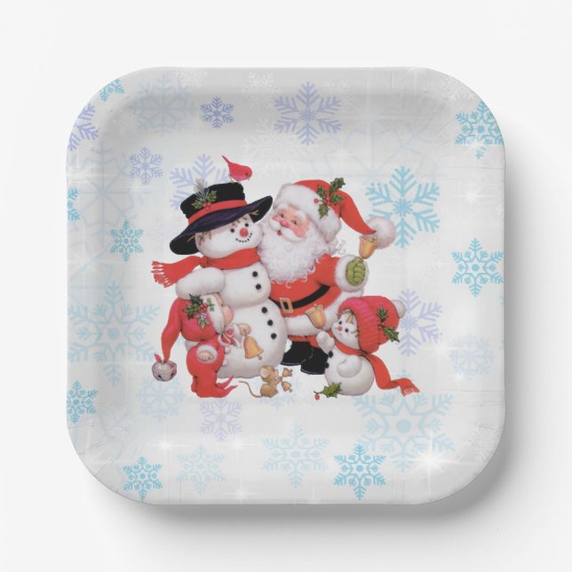 Plato De Papel Nieve de muñeco de nieve de Santa Claus (Anverso)