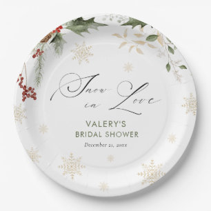 Plato De Papel Nieve en amor Ducha de novias en invierno