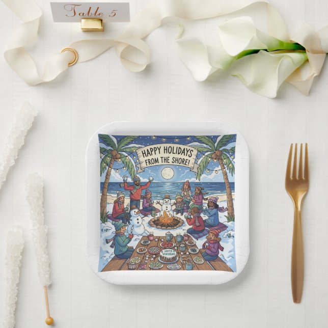 Plato De Papel Nieve en la costa (Boda)