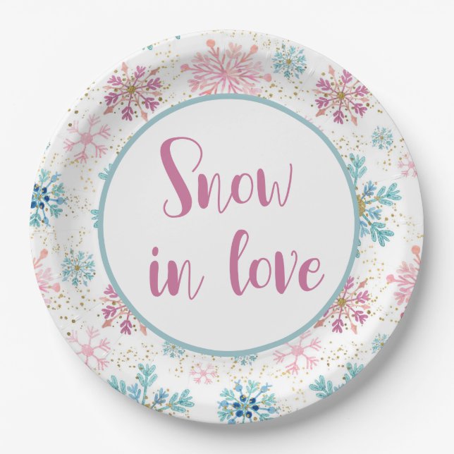Plato De Papel Nieve en placas de papel de amor, copos de nieve (Anverso)