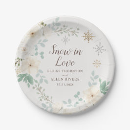 Plato De Papel Nieve Enamorada Placas Florales De Invierno Blanca