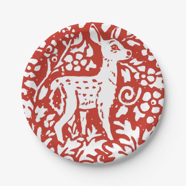 Plato De Papel Nieve forestal Red Deer Woodland Forest navidades (Anverso)