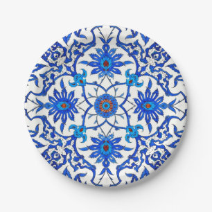 Plato De Papel Nilo de estilo Art Nouveau chino - Azul cobalto y