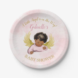 Plato De Papel Niña Ángel Bebé Rosa Oro Afroamericana